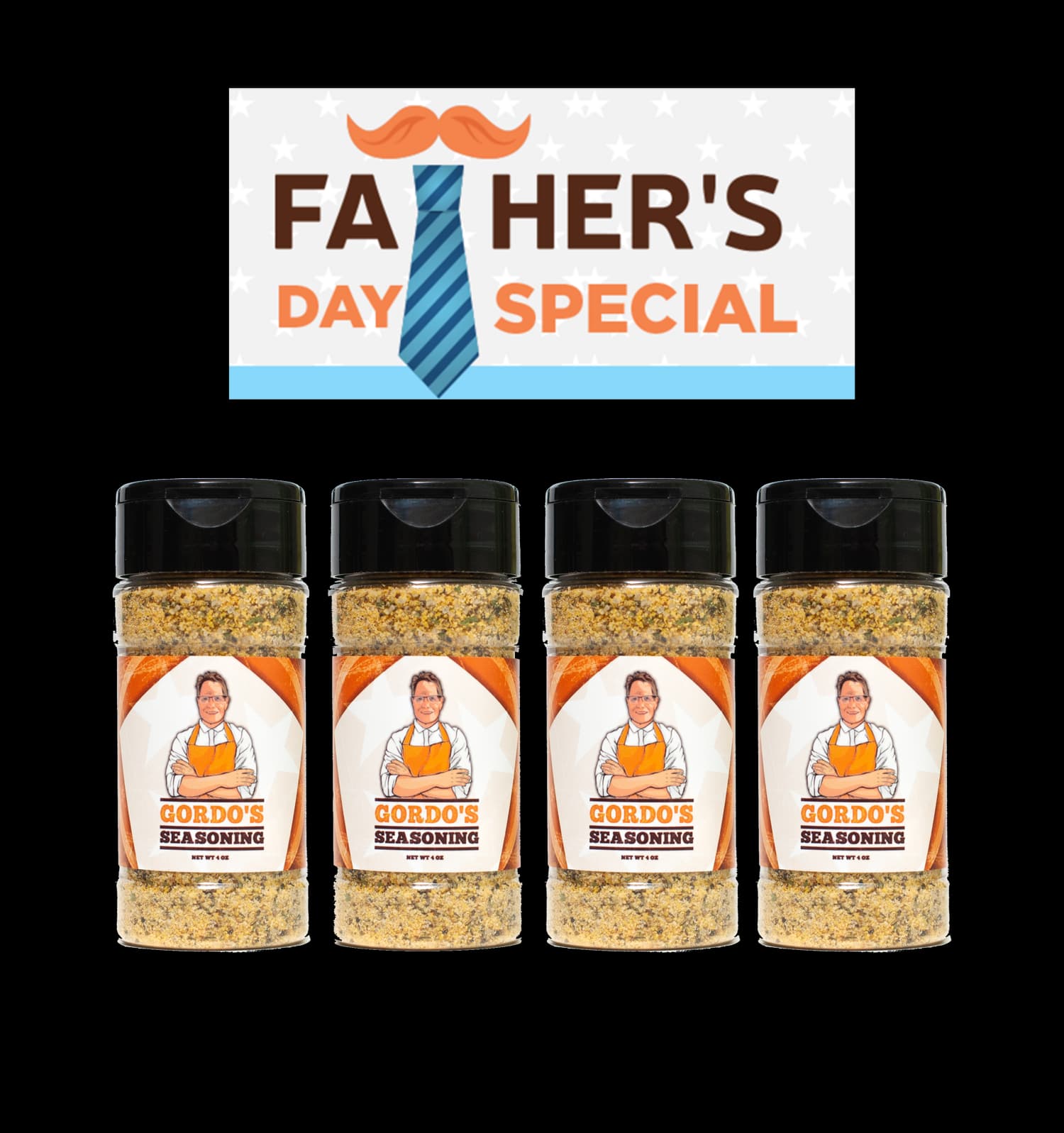 A 4-pack of 4oz Gordo's Seasoning jars